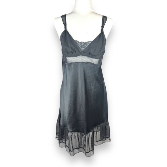 Victoria's Secret Dresses & Skirts - Victoria's Secret Black Satin Slip Dress with Lace Trim
